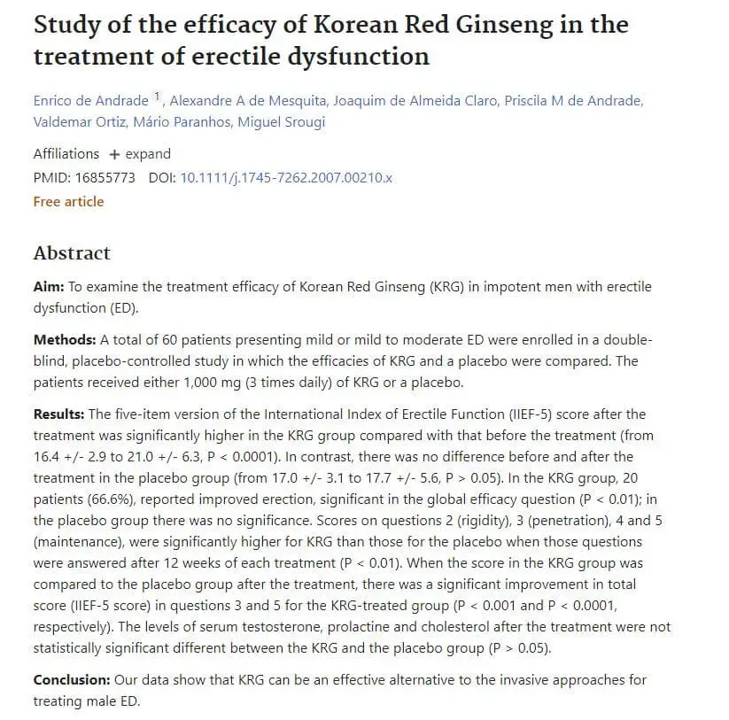 the efficacy of Korean Red Ginseng in the treatment of erectile dysfunction